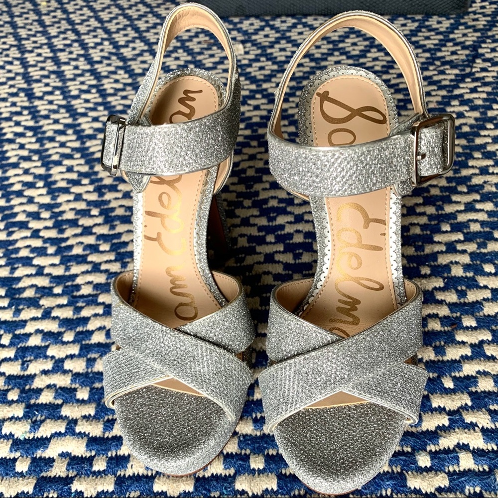❌SOLD❌Sam Edelman Silver Jordan Heels Sz 5.5 - Picture 3 of 8